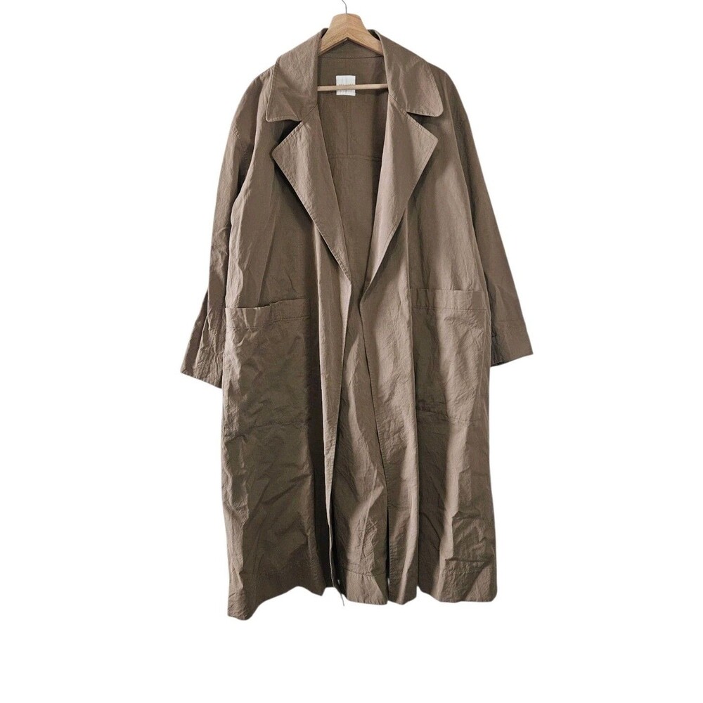 Toujours Khaki Open Trench Coat Womens Size 2 Silk Blend Quiet Luxury
